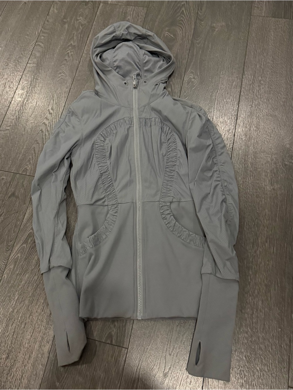 Lululemon Light Gray Hooded Zip-Up Jacket.